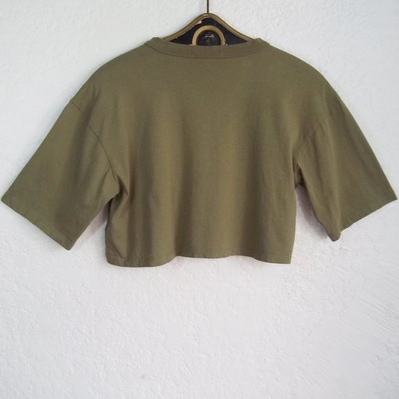 IVY PARK Spellout Army Khaki Green Cropped Cotton T Shirt Top XS - Picture 2 of 3